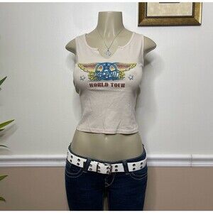 Vinyl Icons Junior’s Aerosmith World Tour Baby Tee Tank Top